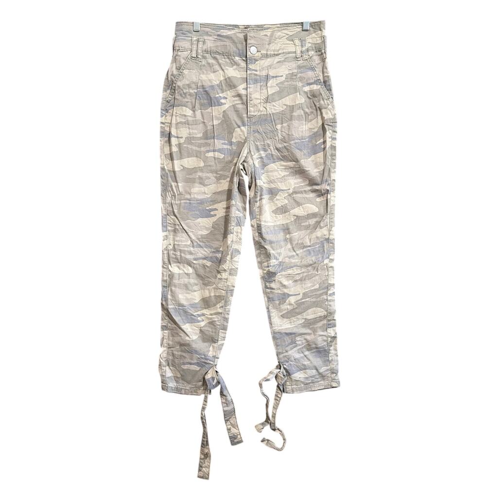 Express Womens Pants Green Camouflage Super High Rise Ankle Tie Stretch 4